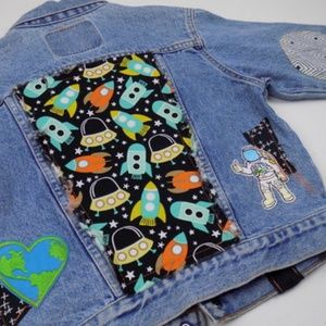 vintage orange tab levis denim jacket with patches